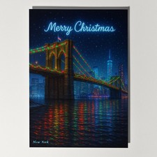 Lights Over New York Brooklyn Bridge Merry Christmas Card Envelope Personalised