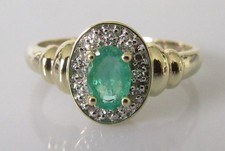 Gold Diamond Ring - 9ct Yellow Gold Emerald Diamond Oval Cluster Ring Size K 1/2