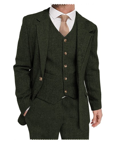Mens 3piece tweed herringbone - mens,