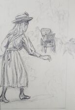 Pencil Sketch,'Girl with dog & carriage', Leonard Leslie Brooke (1862 - 1940)