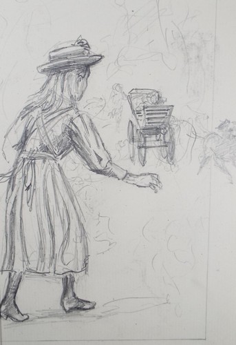 Pencil sketch girl with dog - sketch,'girl, &