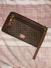 Fossil Wristlet Patterned Purse Real Leather Diamond Pattern Dark Brown