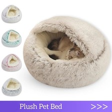 Round Plush Cat Bed Warm Soft