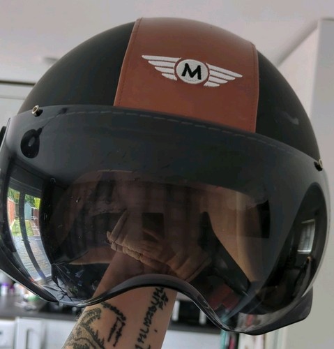 Open faced leather helmet - faced,