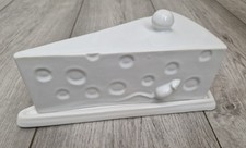 White Ceramic Cheese Dish With Cover And Mouse Details