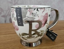 Fox And Ivy Silver Rose Alphabet Coffee Tea Mug 'R' Fine China **BNWT**