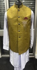 Mens gents party Wedding Waistcoat Nehru jacket sequence Indian mehndi gold 