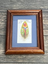 Hand Painted Curio, Miniature Parrot, Red Macaw On Green Parakeet Bird Feather