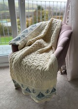 100% British Aran Wool Nautical Throw, Blanket. Sheep
