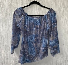 Tammy Girl Y2K Top Women's Small Blue Paisley Flared Sleeves, 00's vintage 