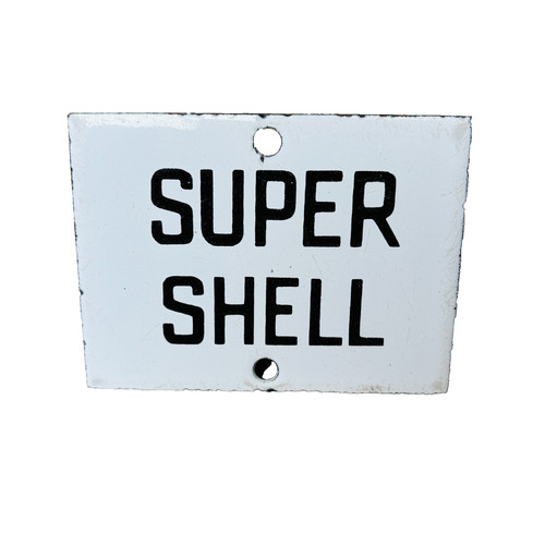 Enamel sign super shell petrol - enamel,