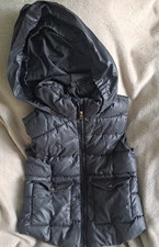 Zara Kids Black Puffer Gilet Size L 148cms with hood & pockets & checked lining