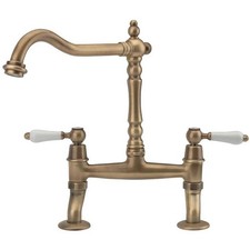 Tre Mercati Venice Bridge Sink Kitchen Mixer Tap Antique Brass Dual Lever