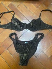 Moschino Chocolate Metallic Bikini With Ruffle and Ruching Detail, Size 8