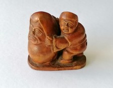 Japanese Netsuke Boxwood Carved Signed Unusual Man