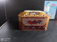 Vintage Casket Shaped Sweet Tin Floral Design Hinged Lid