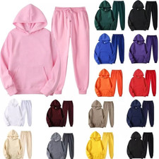 2PC Womens Long Sleeve Hoodie+Pants Tracksuit Set Ladies Plain Baggy Sport Suit