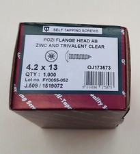 4.2mm x 13mm (1/2") ZINC FLANGED POZI SELF TAPPING TAPPER SCREWS  box of 1000