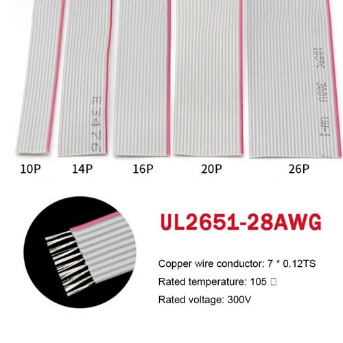Grey red flat ribbon cable - red,