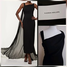 BNWT - Karen Millen size 14P Cady Black Maxi Cocktail Dress & Detachable Cape