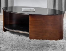 Oval Black Glass Coffee Table in Walnut two tier shelf  Living Room Lounge  