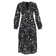 Rixo Camellia Constellation Midi Long Sleeve Dress in Black Viscose