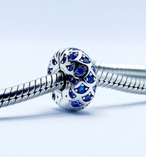 Blue Waves Charm Bead Spacer Stopper Clip Genuine 925 Sterling Silver 💖