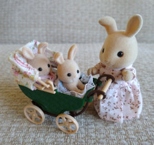 Sylvanian Families DANDELION BUTTERCUP mother + baby twins + vintage GREEN PRAM