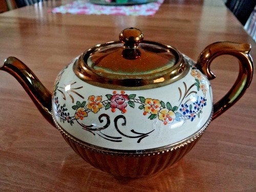 Antique copper luster teapot - antique,