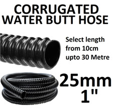 25mm 1" BLACK CORRUGATED WATER BUTT HOSE PIPE EXTENSION OVERFLOW FLEXIBLE TUBE