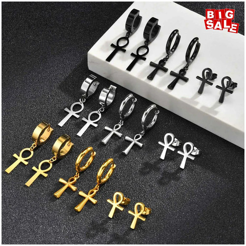 Ankh cross huggie hoop - ankh,