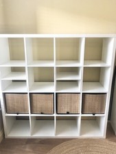 Ikea Kallax Large 16 Cube Storage White Unit Shelving With Baskets & Inserts