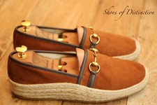Gucci Brown Suede Espadrilles Brass Horse Bit Shoes Loafers Mens UK 8.5 US 9.5