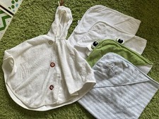 5 x Hooded Baby Towels & Washcloths/Natural Sponges