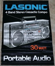 VINTAGE RARE 1980'S LASONIC PORTABLE BOOMBOX LPC-82 SATIN STORE BANNER