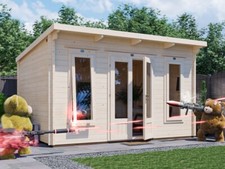 Log cabin garden office - log, man