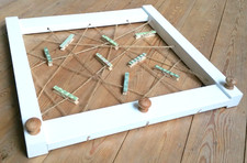 Handmade 'Hanpainted' Message Board, Wood Hooks, 9 Unique Pegs, White Green Pink