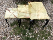 Vintage 70’s Nest of 3 Onyx Scalloped Edged Tables - Coffee Nesting Marble