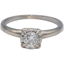 Vintage Antique 14k White Gold Round Diamond Solitaire Ring 0.48CT Size 7.5