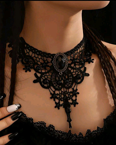 Black lace gothic choker bib - gothic,