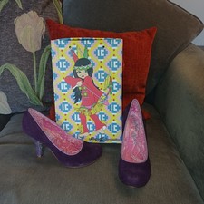 IRREGULAR CHOICE TWO TONE PURPLE SUEDE/GLITTER SLIP ON HEELED SHOES SIZE 7/40