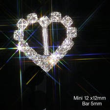 MINI HEART RHINESTONE DIAMANTE SILVER RIBBON SLIDER BUCKLE VERTICAL BAR app 13mm