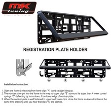 2 x Black Number Plate Holder Licence Plate Surround Frame ABS PC O2