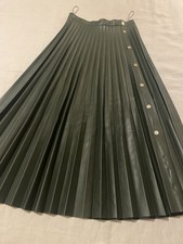 Topshop Faux Leather Pleated Skirt In Khaki Colour Size 12, new