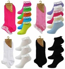Ladies Girls Pretty Neon with White Lace Pastel White Lace Trim Anklet Socks