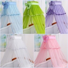 LUXURY BABY COT BED CANOPY DRAPE NET WITH DECORATIVE BOW GREEN PINK BLUE WHITE