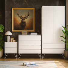 Modern 3 Piece White Bedroom Furniture Set – Wardrobe, Chest & Bedside