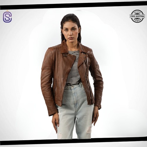 Women brown leather - women's, biker