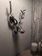WALL MOUNTED STAG ORNAMENT, 30CM, Silver Stag Head, Home Decor 