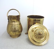 Vintage Old Copper Coal Box With Liner & Coal Jug - Very Old & Good Condition